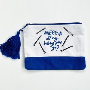 NWT Blue & White Bobby Pins Pouch w/ Tassel